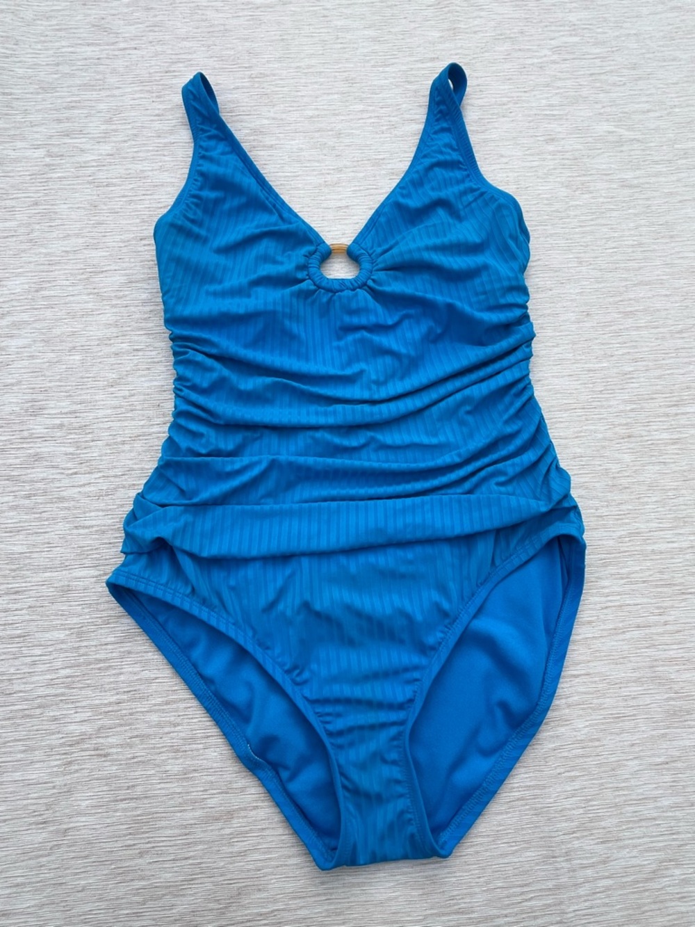 Ellen Tracy Women’s Swimsuit Bathing Suit One Piece Textured Blue with Rings 8